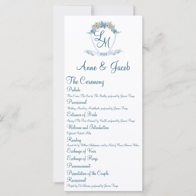 Personalised Wedding Crest with Hydrangeas (Front)
