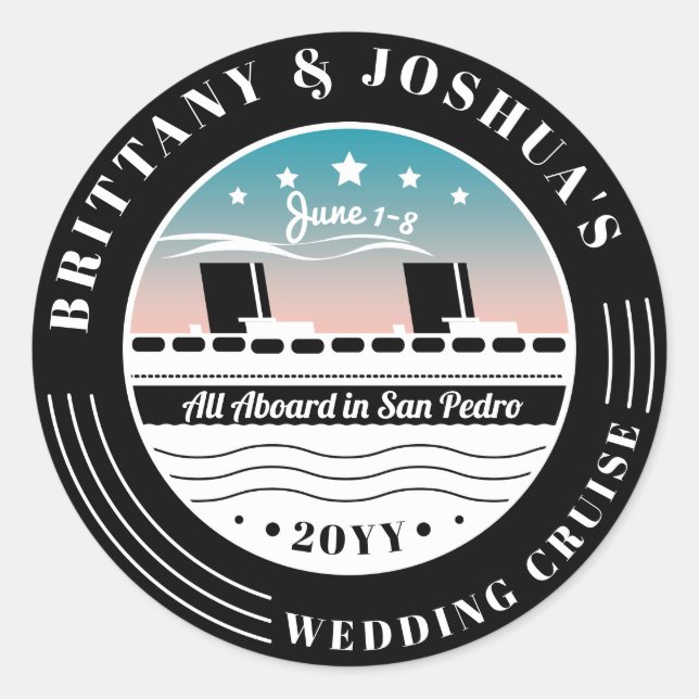 Personalised Wedding Cruise Ship Classic Round Sticker (Front)