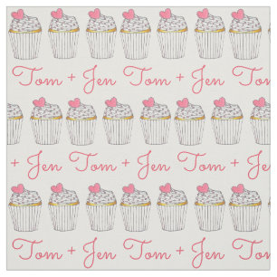 Personalised Wedding Cupcake Pink Heart Love Fabric