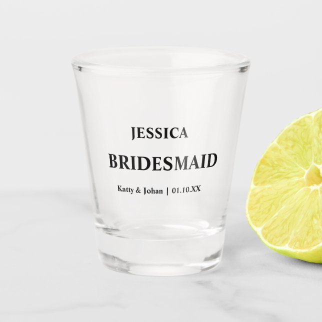 Personalised Wedding Date and Names Bridesmaid Shot Glass (Front)