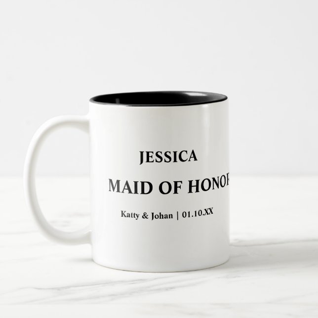 Personalised Wedding Date and Names Maid of Honour Two-Tone Coffee Mug (Left)