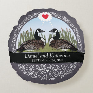 Personalised Wedding Date Anniversary, Geese Round Cushion