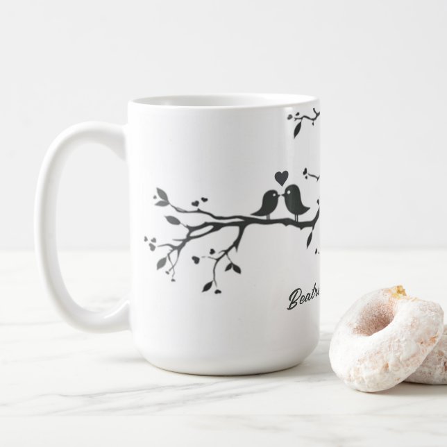 Personalised Wedding Date Anniversary Love Birds  Coffee Mug (With Donut)