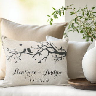 Personalised Wedding Date Anniversary Love Birds Decorative Cushion