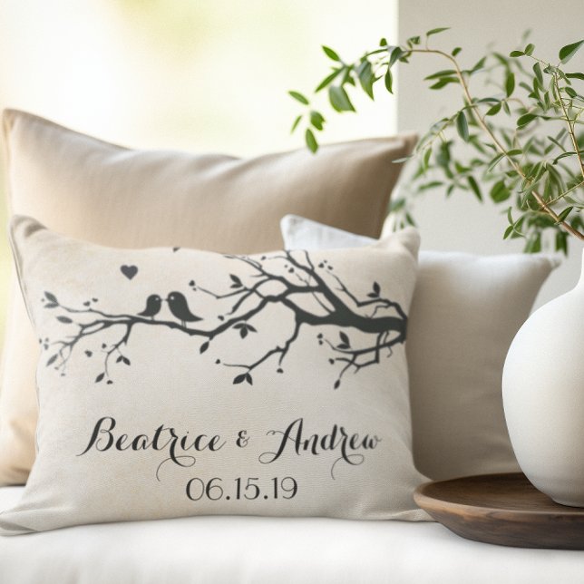 Personalised Wedding Date Anniversary Love Birds Decorative Cushion (Creator Uploaded)