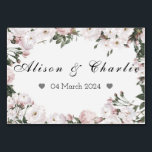 Personalised Wedding Date Floral Table Card<br><div class="desc">Guide your guests with elegance and charm with this personalised wedding table card. Featuring a beautiful border of soft pink and white floral illustrations, this card highlights the names of the happy couple, "Alison & Charlie, " and their special date, "04 March 2024, " in a classic script. Perfect for...</div>