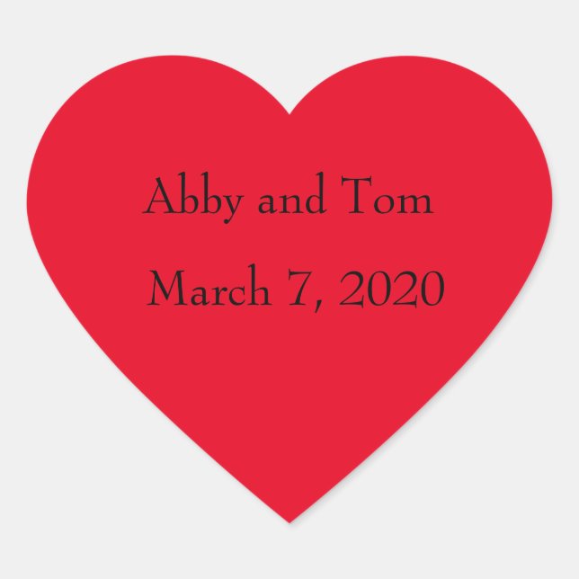Personalised Wedding Date Red Heart Stickers (Front)