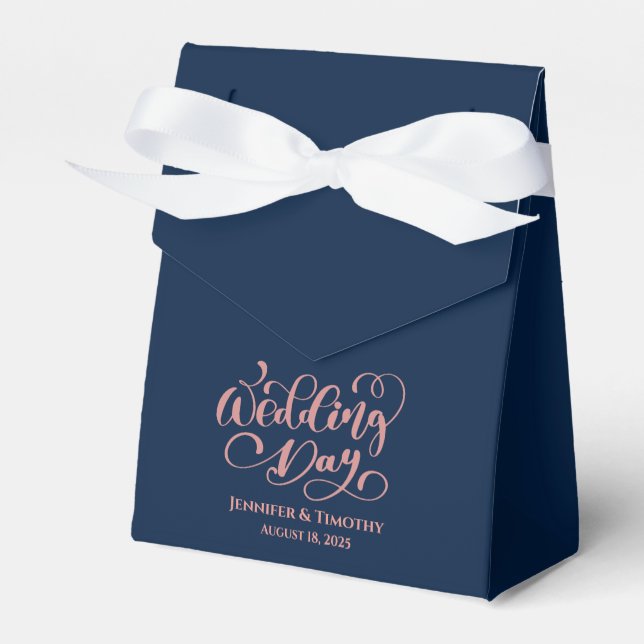 Personalised  Wedding Day Elegant Navy Blue Favour Box (Front Side)