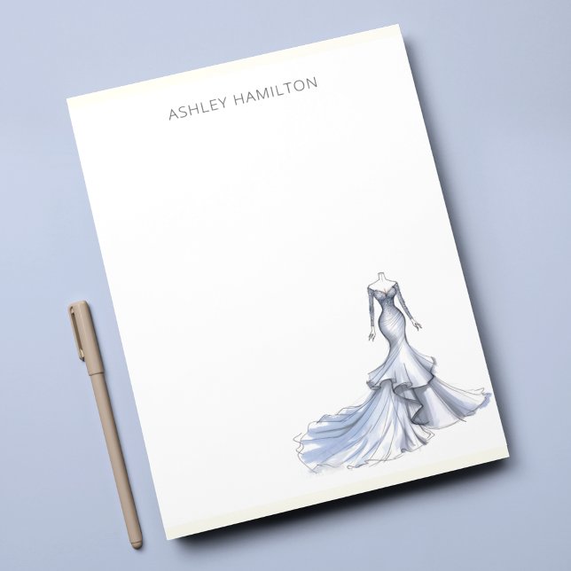 Personalised Wedding Dress Dusty Blue Note Card (Creator Uploaded)