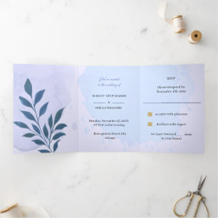 Personalised Wedding Elegan Blue Aesthetic Tri-Fold Invitation