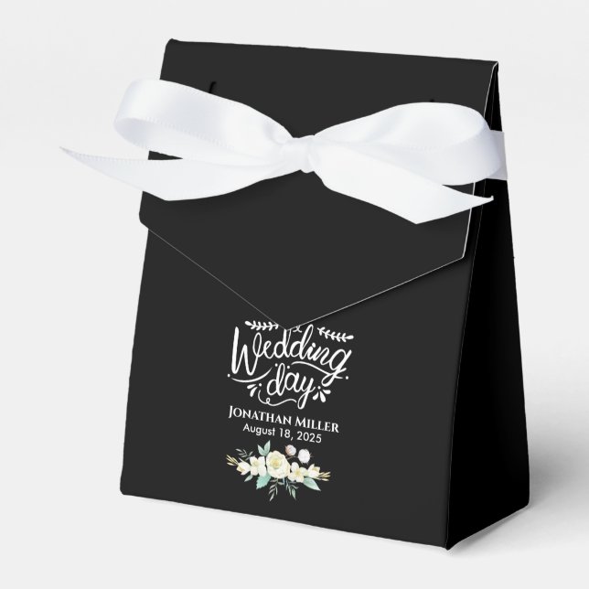 Personalised  Wedding Elegant Black White Floral F Favour Box (Front Side)
