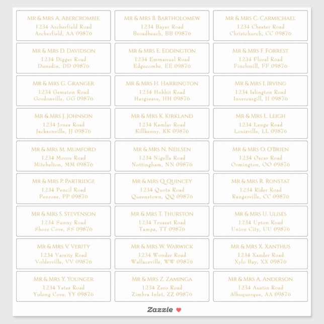 Personalised Wedding Envelope Address Labels   (Sheet)