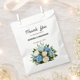 Personalised Wedding Favour Bags with Blue Roses