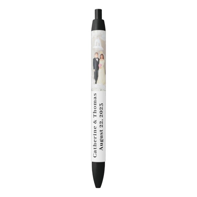 Personalised Wedding Favour Black Ink Pen (Front Vertical)