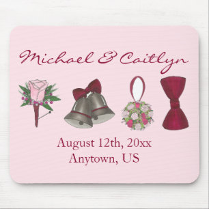 Personalised Wedding Favour Bouquet Bowtie Bells Mouse Mat
