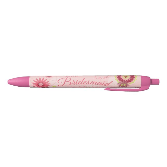 Personalised Wedding Favour Floral Pretty Pink Blue Ink Pen (Bottom)