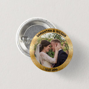 Personalised Wedding Favour Gold Photo 3 Cm Round Badge