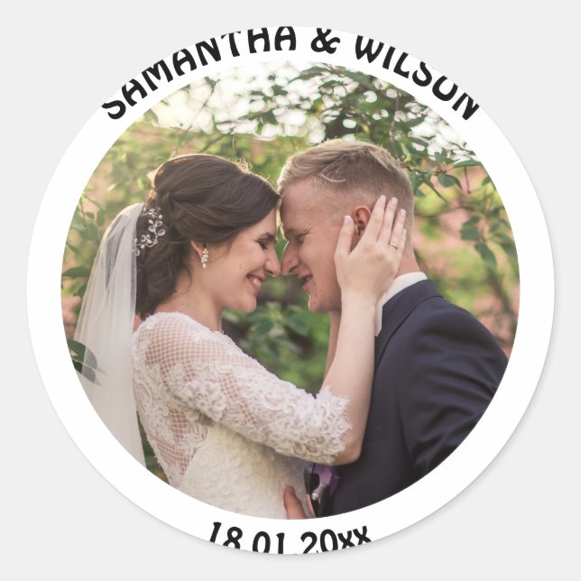 Personalised Wedding Favour | Gold |Photo Classic Round Sticker (Front)