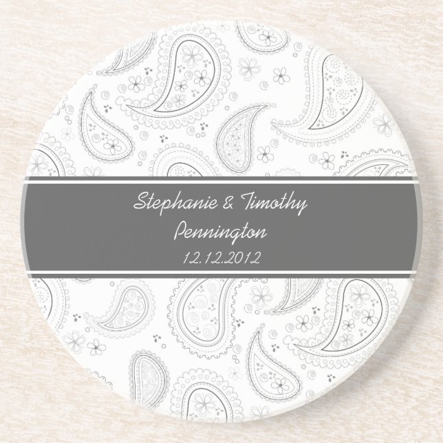 Personalised wedding favour paisley coaster (Front)