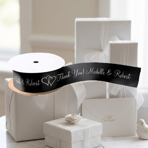 Personalised wedding favour ribbon with cute heart satin ribbon