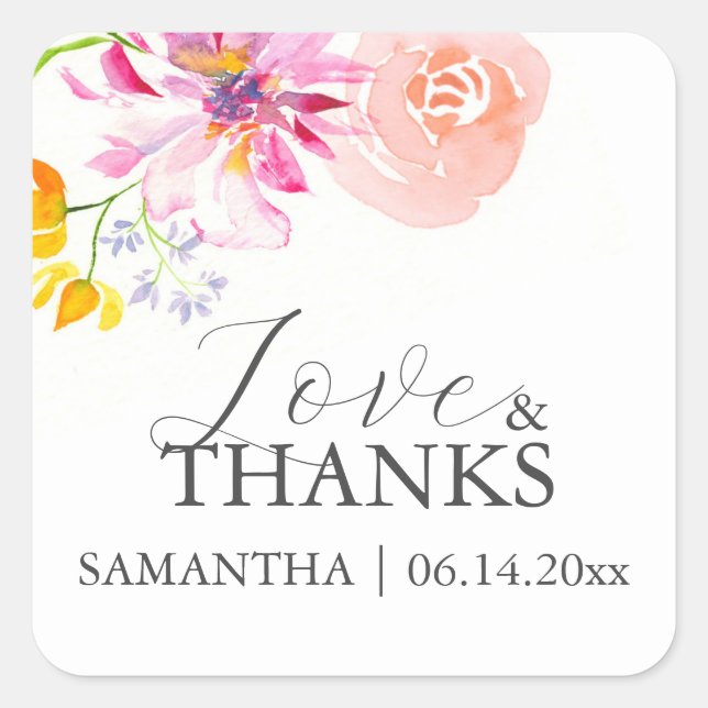 Personalised Wedding Favour Stickers Floral (Front)
