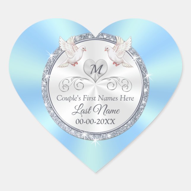 Personalised Wedding Favour Stickers, Heart Shaped Sticker (Front)