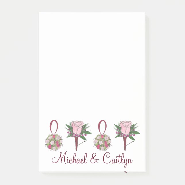 Personalised Wedding Flower Rose Post It Notes (Front)