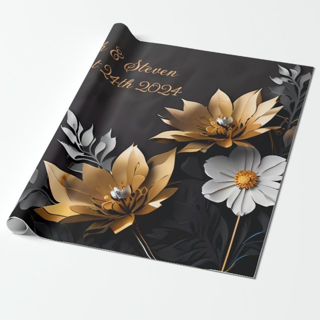 Personalised Wedding Gift Gold & Silver  Wrapping Paper (Unrolled)