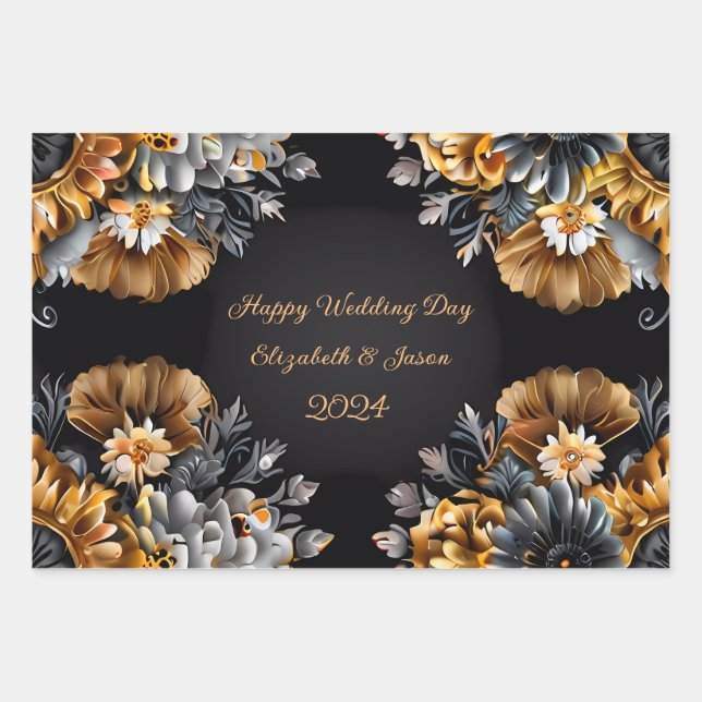 Personalised Wedding Gift Gold & Silver  Wrapping Paper Sheet (Front)