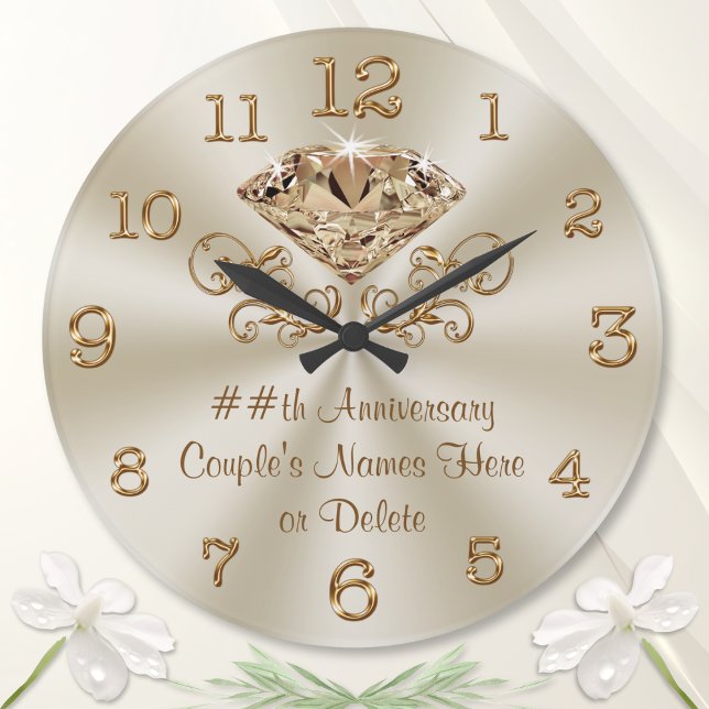 Personalised Wedding Gift or Anniversary Gifts Large Clock (Personalized Wedding Clock Gift. Wedding anniversary gift for couple married 60 years, Diamond.)