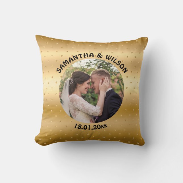  Personalised Wedding | Glittery Gold Background Cushion (Front)