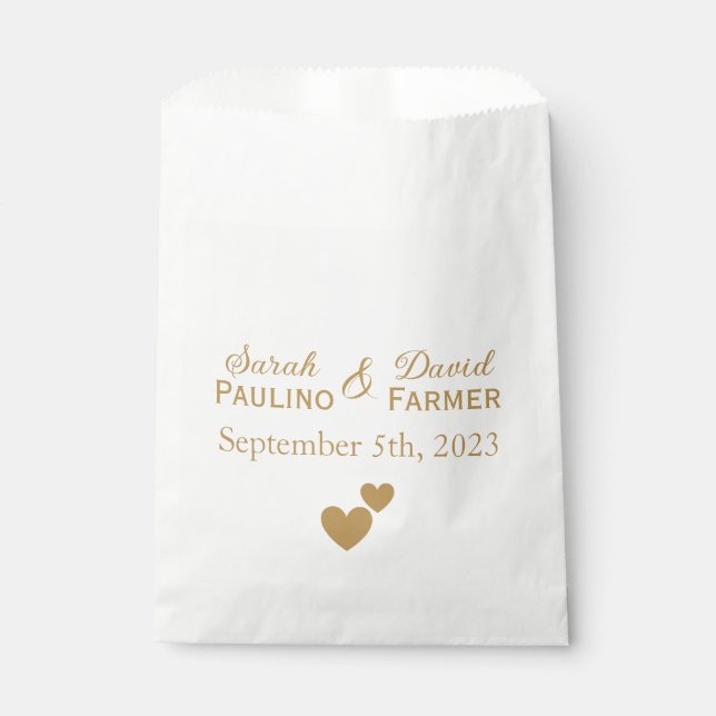 Personalised Wedding Gold Hearts Favour Bags (Front)