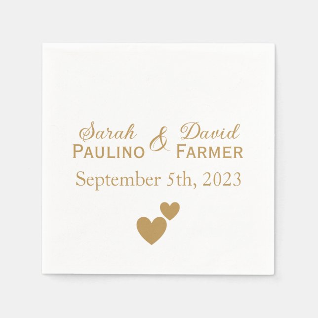 Personalised Wedding Gold Hearts Napkin (Front)