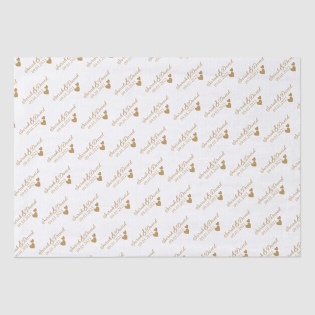 Personalised Wedding Gold Hearts Tissue Paper (Front)