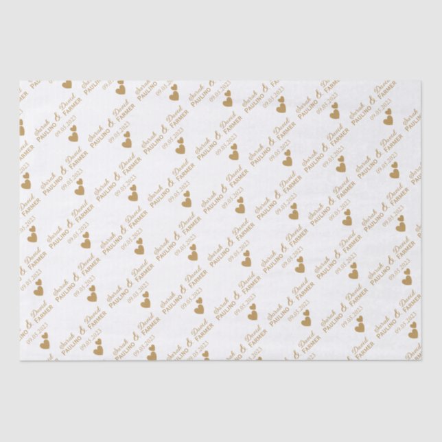 Personalised Wedding Gold Hearts Tissue Paper (Front)