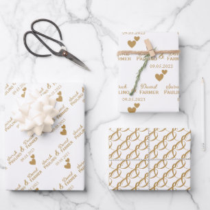 Personalised Wedding Gold Hearts Wrapping Paper Sheet
