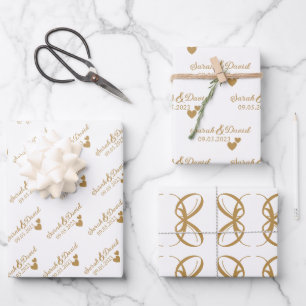 Personalised Wedding Gold Hearts Wrapping Paper Sheet
