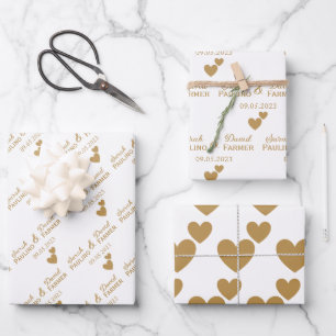 Personalised Wedding Gold Hearts Wrapping Paper Sheet