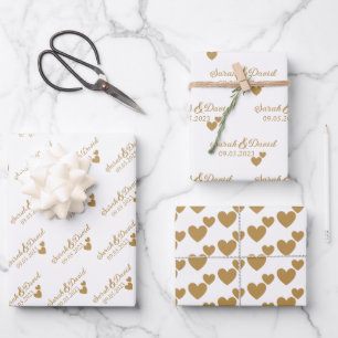 Personalised Wedding Gold Hearts Wrapping Paper Sheet
