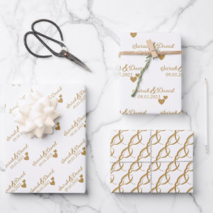 Personalised Wedding Gold Hearts Wrapping Paper Sheet