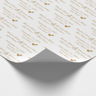 Personalised Wedding Golden Hearts Bride & Groom  Wrapping Paper