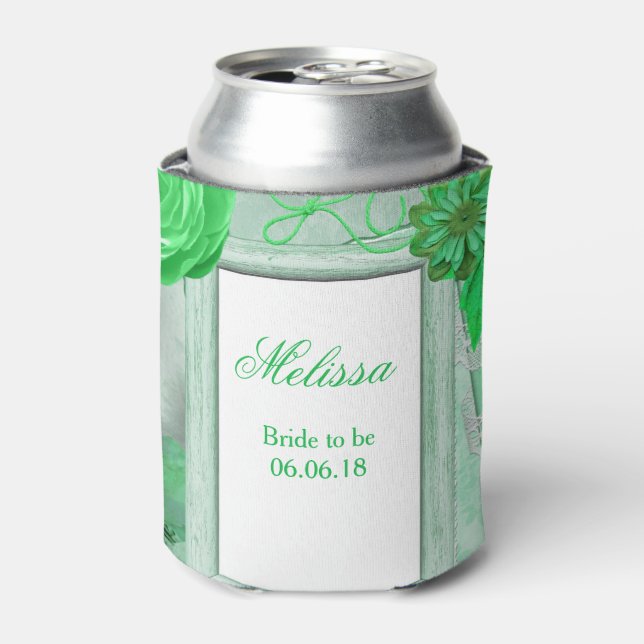 Personalised Wedding Green Floral Can Cooler (Can Front)