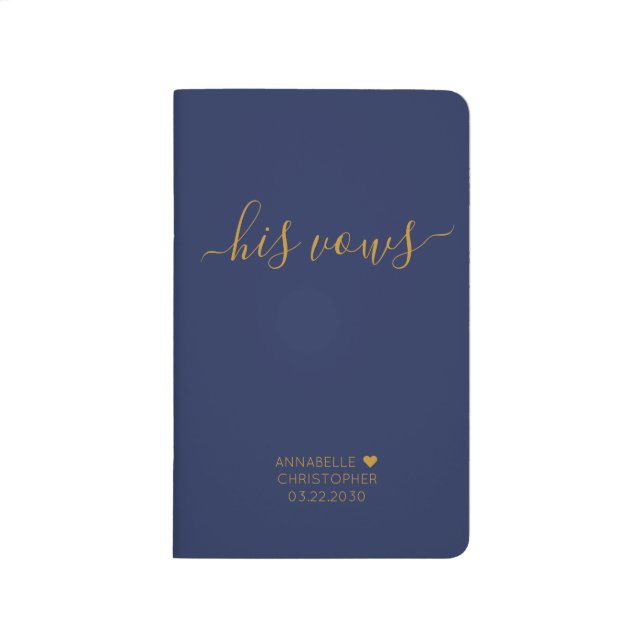 Personalised Wedding His Vows Book Navy Blue Gold (Front)