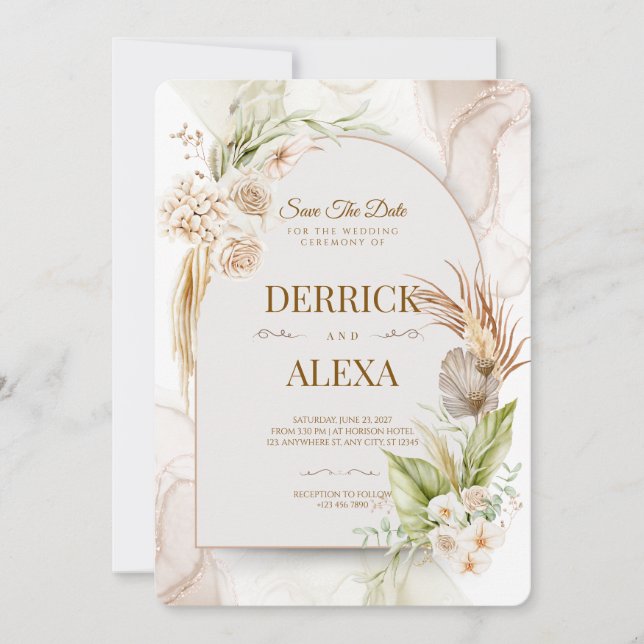 Personalised Wedding Invitation | Rustic Floral (Front)