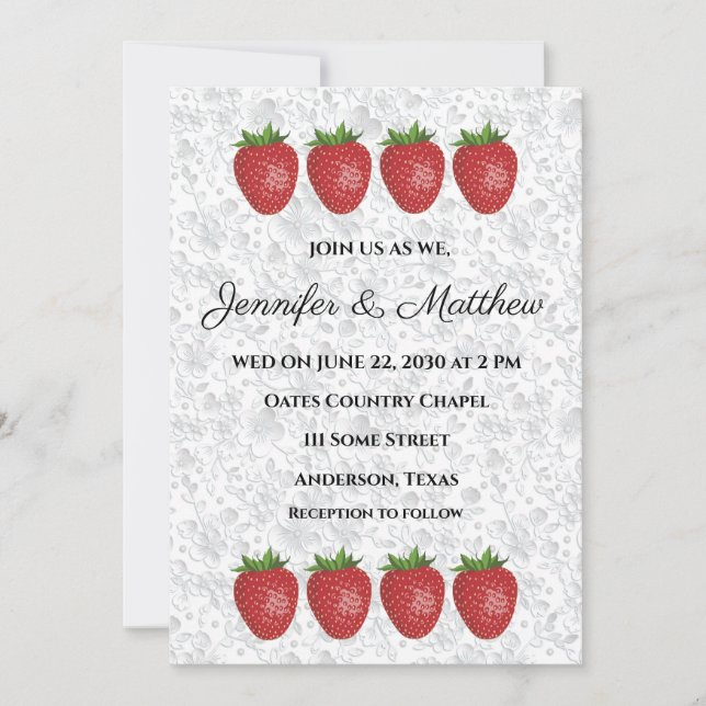 Personalised Wedding Invitations with Strawberries (Front)