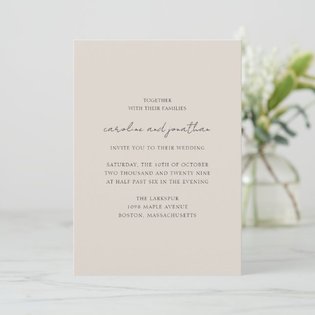 Personalised Wedding Ivory Cream Elegant Script Invitation (Standing Front)