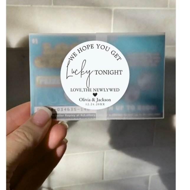 Personalised Wedding Lottery Ticket Couple Name Classic Round Sticker (Modern personalized wedding lottery ticket bride groom name with date sticker)