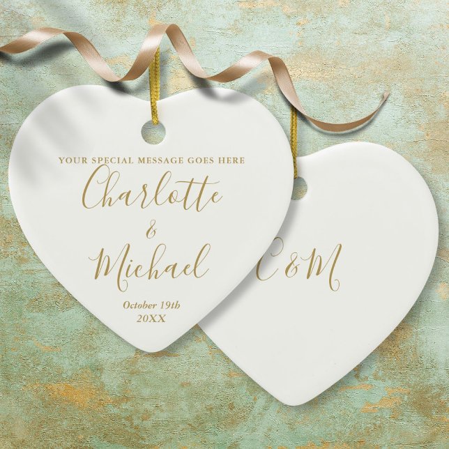Personalised Wedding Monogram Anniversary Gold Ceramic Tree Decoration (Personalized Wedding Monogram Anniversary Gold Ceramic Ornament)