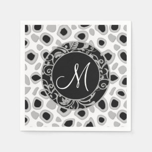 Personalised Wedding Monogram Black White Grey Napkin