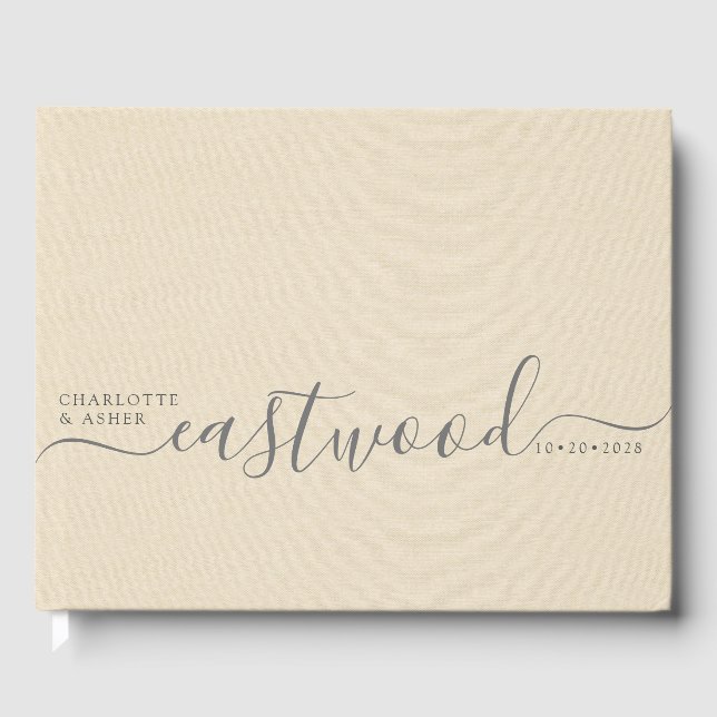 Personalised Wedding Monogram Cream Faux Linen  Guest Book (Front)